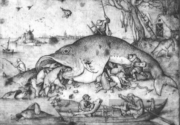  Man Tableaux - Gros poissons mangent des petits poissons flamand Renaissance paysan Pieter Bruegel l’Ancien